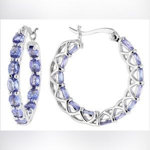 Blue Tanzanite Rhodium Over Sterling Silver Hoop Earrings 3.60ctw
